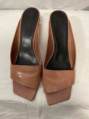 Mercedes Castillo Nude Patent Leather Square-Toe Mules Size 10